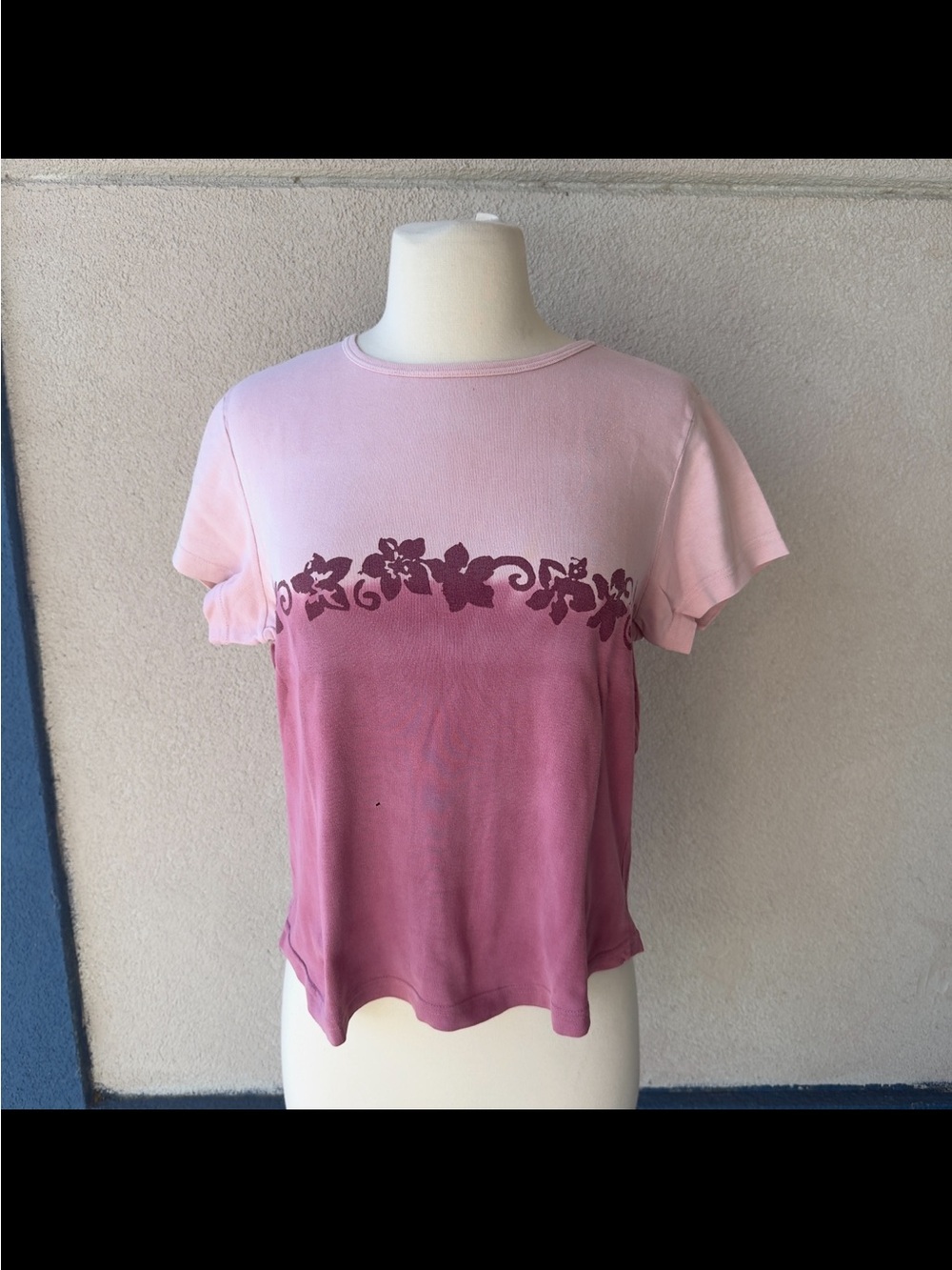 Y2K Hawaiian Floral Pink Ombre Baby Tee